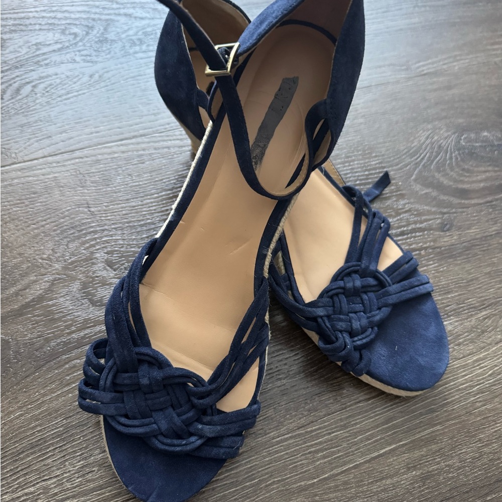 New! Elegant suede Navy Blue espadrille/Sandals
